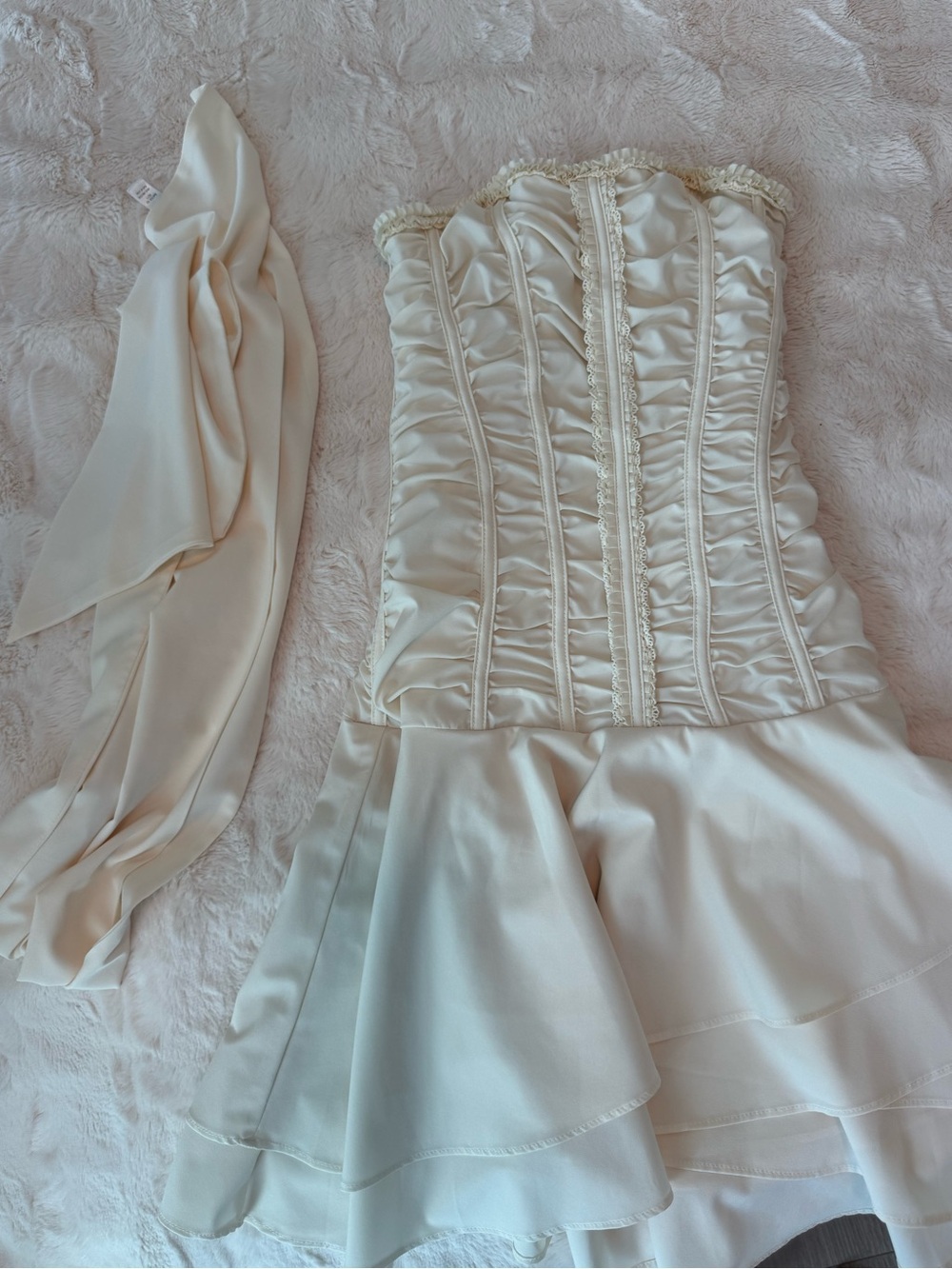 US 0 OhPolly Strapless Ruffled Corset Mini Dress in Cream - Picture 4 of 6